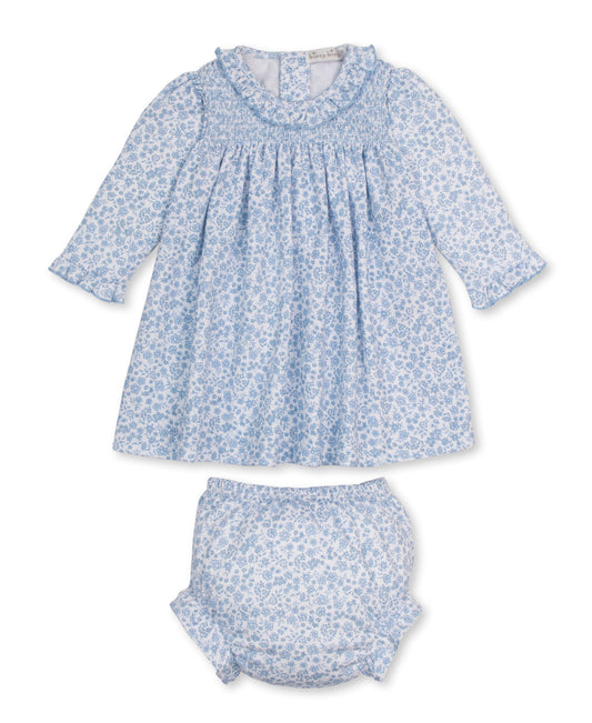 Fall Blooms Light Blue Print Smocked Dress Set