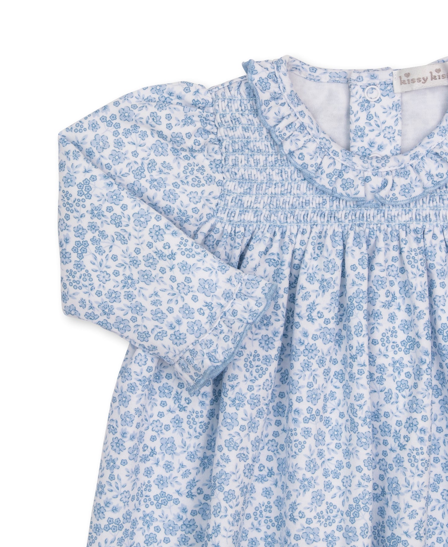 Fall Blooms Light Blue Print Smocked Dress Set