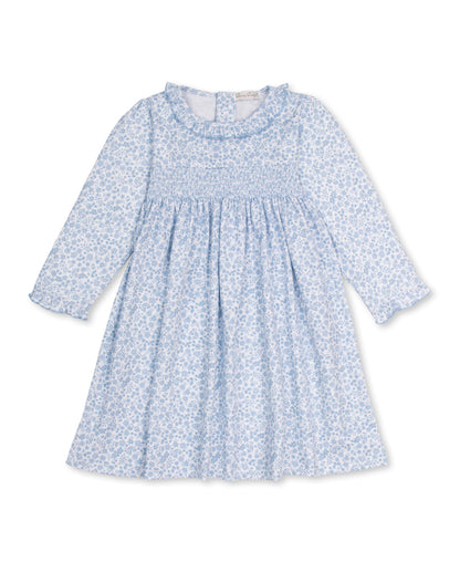 Fall Blooms Light Blue Print Smocked Dress