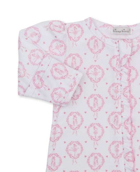 Petite Pirouettes Pink Print Footie W/ Zip