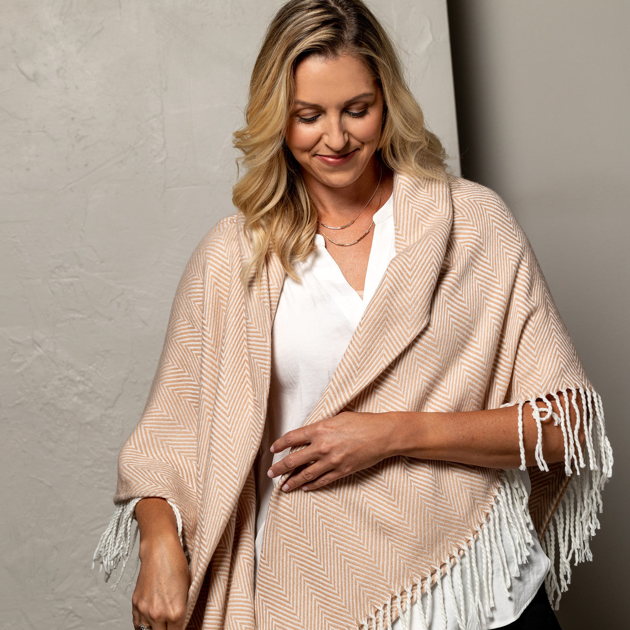Camel/Cream Blanket Wrap