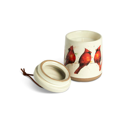 Cardinals on a Wire Candle with lid /Planter
